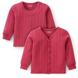 Babyhug Full Sleeves Front Open & Pullover Thermal Vests with Solid Colour Pack of 2 - Maroon-image-35