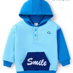 Babyoye 100% Cotton Knit Full Sleeves Hooded Sweatshirt with Text Embroidery - Blue-image-127