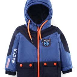 Babyhug Woven Full Sleeves Front Open Color Block Padded Hooded Jacket- Navy Blue-34
