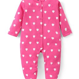 Babyhug Cotton Knit Full Sleeves Sleep Suit With Hearts Print - Pink-image-82