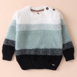 Yellow Apple Knitted Full Sleeves Pullover Sweater With Colour Block & Stripes Design - Mint-image-8