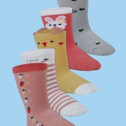 Baby Moo Pack Of 5 Floral Printed  Anti Skid Socks - Red Peach & Yellow-image-49