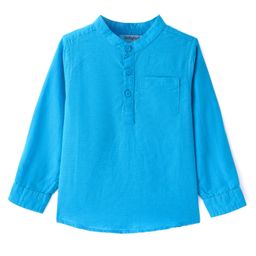 Babyhug Cotton Linen Woven Full Sleeves Mandarin Collar Solid Kurta Shirt - Mid Blue-image-66