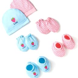 Doodle Poodle Interlock CottonCap Mittens & Booties with Hearts & Strawberry Print Pack of 2 Pink & Blue - Diameter 10 cm-image-82
