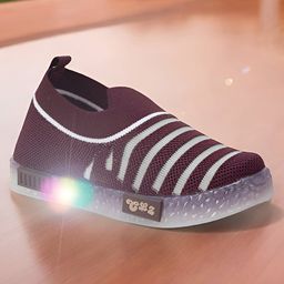 Lil Lollipop Mesh Detailed Striped Slip On LED Shoes - Burgundy-image-54