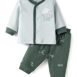 Zero Interlock Knit Full Sleeves T-Shirt & Lounge Pant Set with Dear Print - Mint & Green-image-22