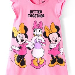Babyhug Disney Single Jersey Knit Frill Sleeves Nighty with Minnie Mouse & Family Graphics - Pink-image-61
