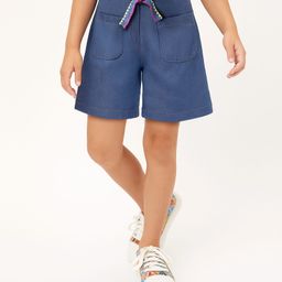Arias Cotton Woven Washed Shorts with Embroidery on Belt - Blue-image-58