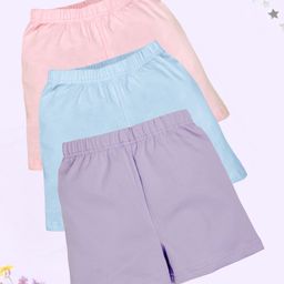 Kiddopanti Cotton Lycra Pack Of 3 Solid Cycling Shorts - Multi Colour-image-76