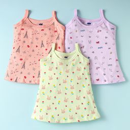 Simply Sinker Knit Sleeveless Frocks With Animal Print Pack Of 3 - Lilac Lime & Peach-image-79