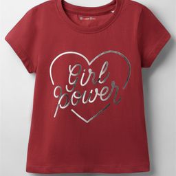 Kookie Kids Single Jersey Knit Half Sleeves T-Shirt With Girl Power Foil Print - Red-image-24