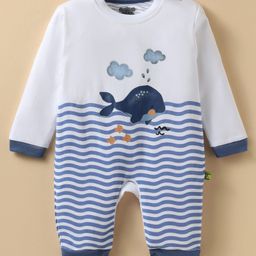 Mini Taurus Interlock Knit Full Sleeves Romper with Sea Life Print - White & Navy Blue-image-62