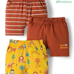Babyoye 100% Cotton Interlock Knit Shorts With Eco Jiva Finish & Animal Print Pack Of 3 - Yellow & Brown-picture-27