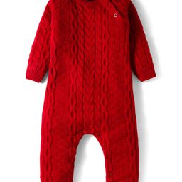 Babyhug Knit Full Raglan Sleeves Winter Romper with Cable Knit Design - Red-picture-16