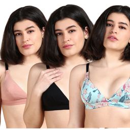 &Circus Modal Knit Pack Of 3 Solid & Floral Printed Adjustable Maternity Bras - Multi Colour-image-33