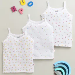 BUMZEE Cotton Sleeveless Slips with Hearts Floral & Fruits Print Pack of 3 - White-picture-30