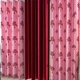 AADI TRADERS Maroon & Pink Set of 3 Floral Printed Door Curtain-picture-43