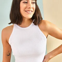 BIANCO LUCCI Women Ribbed Fitted Crop Top-image-35