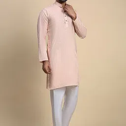 Pro-Ethic STYLE DEVELOPER Men Printed Angrakha Sequinned Pure Cotton Kurta with Pyjamas image 3