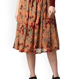 SCORPIUS Floral Printed Flared Midi Skirt-12