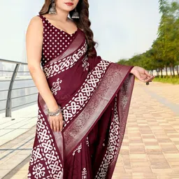 J 6 DESIGNER Batik Printed Zari Saree With Blouse Piece-picture-45