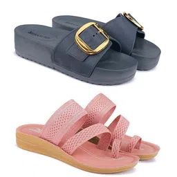 BERSACHE Women Pack Of 2 Pair Woven Design One Toe Flats & Sliders With Buckles-image-17