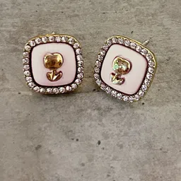 KrelinGold-Plated Crystals Studded Square Shaped Studs-20
