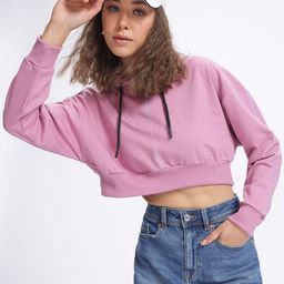 DressBerry Versatile Stitch Drop-Shoulder Sleeves Crop Hooded Sweatshirt-image-21