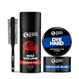 BEARDO Set Of Hair Brush, Max Volume Powder Wax 10g & Temporary Hair Color 25g - Blue-31