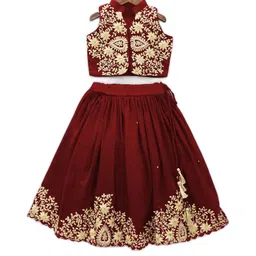 Shoryam Fashion Girls Maroon Raw Silk Lehenga Choli-picture-32