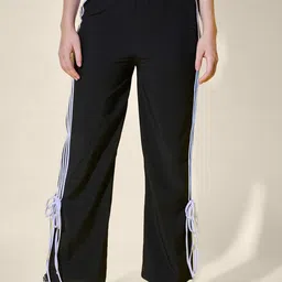 QIOA Women Striped Relaxed Fit Ankle Tie Detail Track Pants-image-25