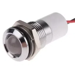RS PRO White Panel Mount Indicator 24V DC, Mounting Hole Size 14 mm, Termination Type Lead Wires, IP Rating IP67, Model No 7227413-8
