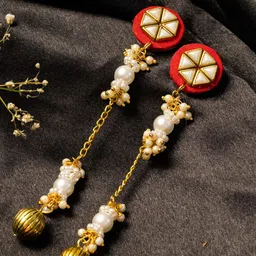 PANASH Gold Plated Pearls Beaded Contemporary Drop Earrings-54