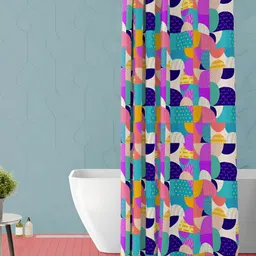 ArtzFolio Navy Blue & Pink Printed Waterproof Shower Curtain-image-83