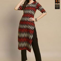 HERE&NOW Women Ethnic Motifs Printed Crepe Kurta-image-83