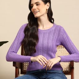 Mast & Harbour Cable Knit Woollen Crop Pullover-image-94
