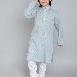 Little Clothings Boys Floral Printed Regular Pure Cotton Kurta with Churidar-37