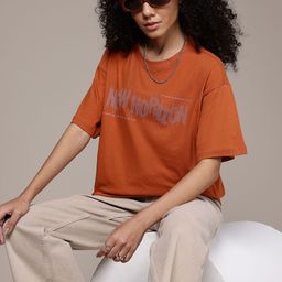 The Roadster Life Co. Typography Printed Drop-Shoulder Sleeves Pure Cotton T-shirt-image-99