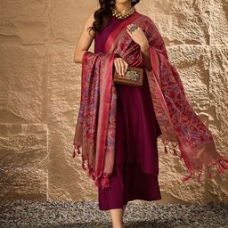 InWeave Women Regular Kurta with Palazzos & With Dupatta-4
