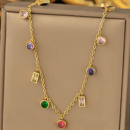 Jewels Galaxy Gold-Plated Crystals Studded Stainless Steel Minimal Necklace-image-51