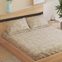 Home Centre Beige & Brown 180 TC King Bedsheet with 2 Pillow Covers-image-89