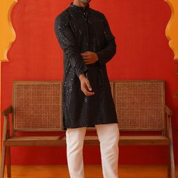 Jompers Men Embroidered Regular Sequinned Kurta with Pyjamas-19