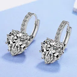 Peora Silver-Plated Cubic Zirconia Studded Herat Shaped Hoop Earrings With Red Rose Box-40
