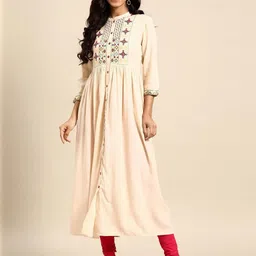 Anouk Women Yoke Design Keyhole Neck Cold-Shoulder Sleeves Anarkali Kurta-image-67