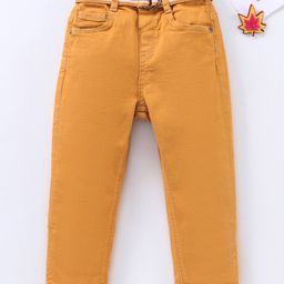 Babyhug Stretchable Full Length Washed Solid Colour Jeans With Belt  With Mock Fly  - Mustard Yellow-image-36