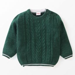 Babyhug Full Sleeves Cable Knit Sweater Solid- Green-image-65