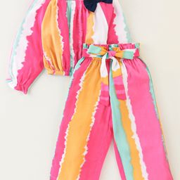 CrayonFlakes Full Sleeves Colour Blocked & Bow Embellished Co Ord Set - Pink-picture-22