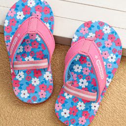 Cute Walk by Babyhug Slip On Flip Flops with Back Strap & Floral Print - Blue & Pink-image-91