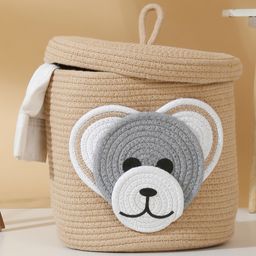 Hosta Homes Pure Cotton Cartoon Face Hand Woven Laundry Hamper With Cover Brown-21