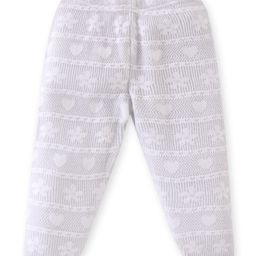 Babyhug Sweater-Knit Full Length Fleece Pant Floral & Heart Design - Silver-image-54